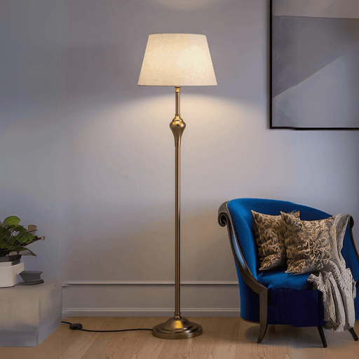 Buy Floor Lamp - Royal Brass Antique Floor Lamp - Standing Lamp 5 Ft Height with 16 Inches Lamp Shade - Off White by KP Lamps Store on IKIRU online store