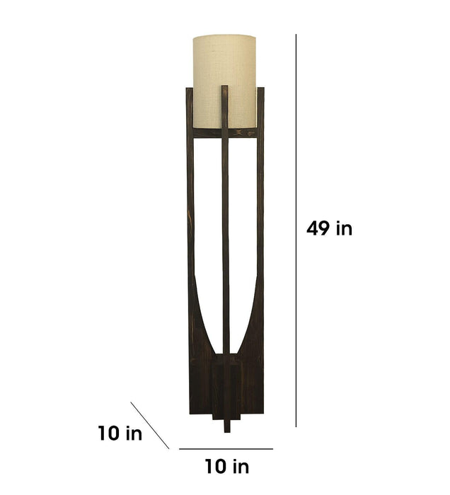 Buy Floor Lamp - Solitaire Wooden Floor Lamp with White Fabric Lampshade by Symplify on IKIRU online store