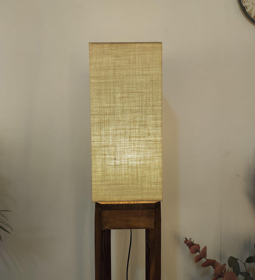 Buy Floor Lamp - Sputnik Wooden Floor Lamp with Beige Fabric Lampshade by Symplify on IKIRU online store