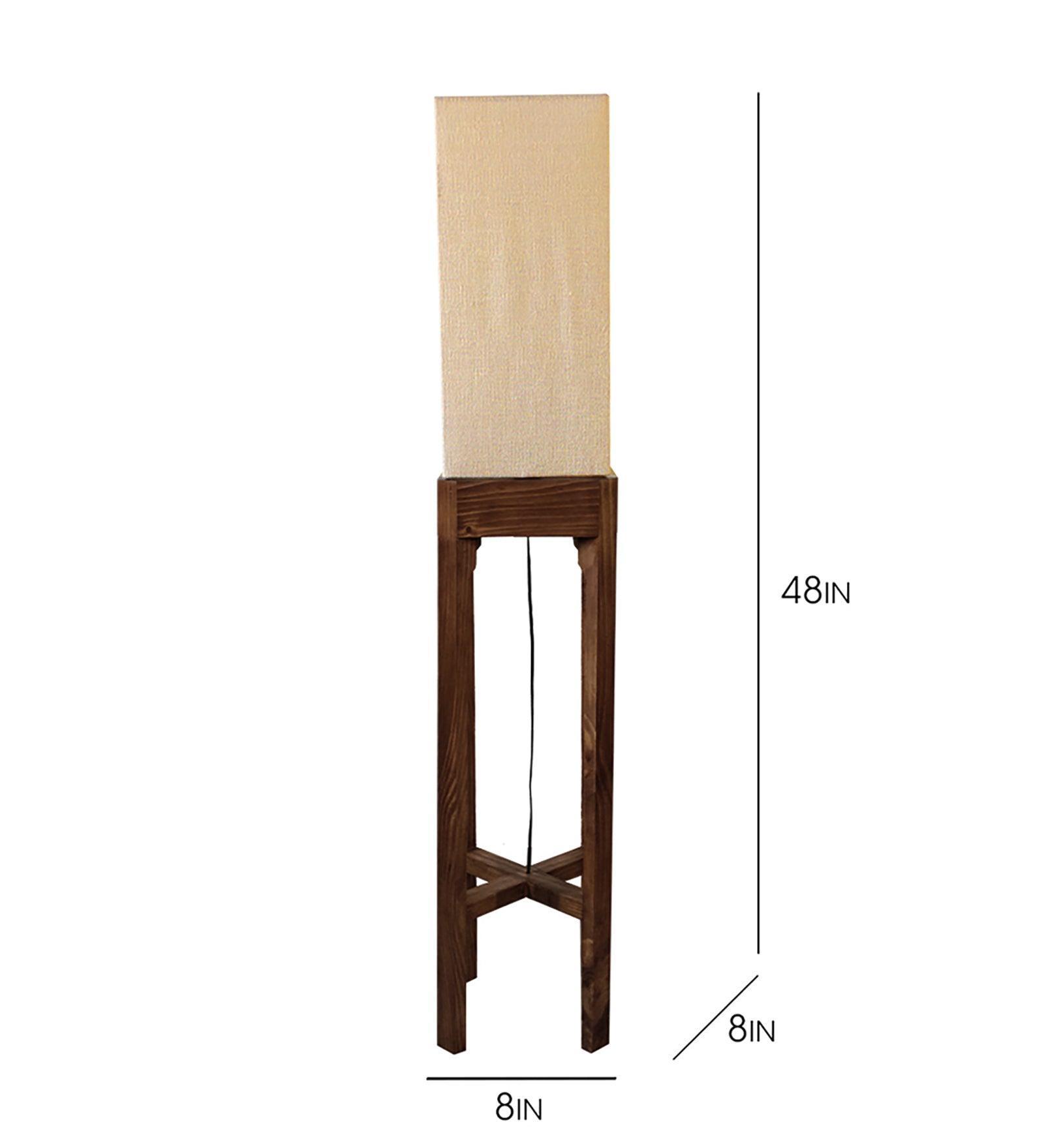Buy Floor Lamp - Sputnik Wooden Floor Lamp with Beige Fabric Lampshade by Symplify on IKIRU online store