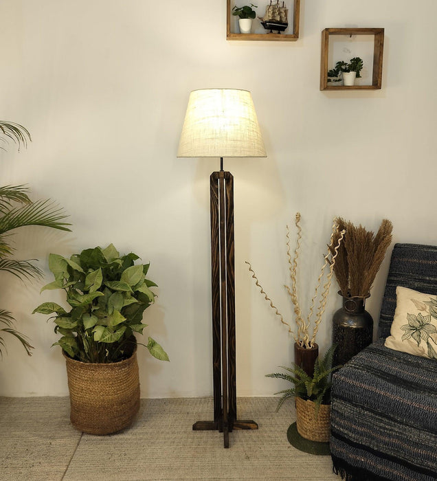 Buy Floor Lamp - Stella Wooden Floor Lamp With Beige Fabric Lampshade by Symplify on IKIRU online store