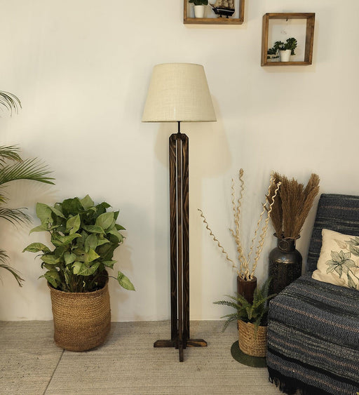 Buy Floor Lamp - Stella Wooden Floor Lamp With Beige Fabric Lampshade by Symplify on IKIRU online store