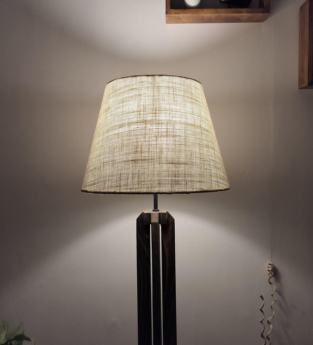 Buy Floor Lamp - Stella Wooden Floor Lamp With Beige Fabric Lampshade by Symplify on IKIRU online store