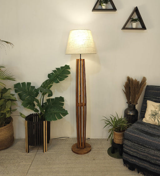 Buy Floor Lamp - Tall Boy Wooden Floor Lamp With Fabric Lampshade by Symplify on IKIRU online store