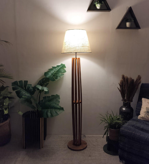 Buy Floor Lamp - Tall Boy Wooden Floor Lamp With Fabric Lampshade by Symplify on IKIRU online store