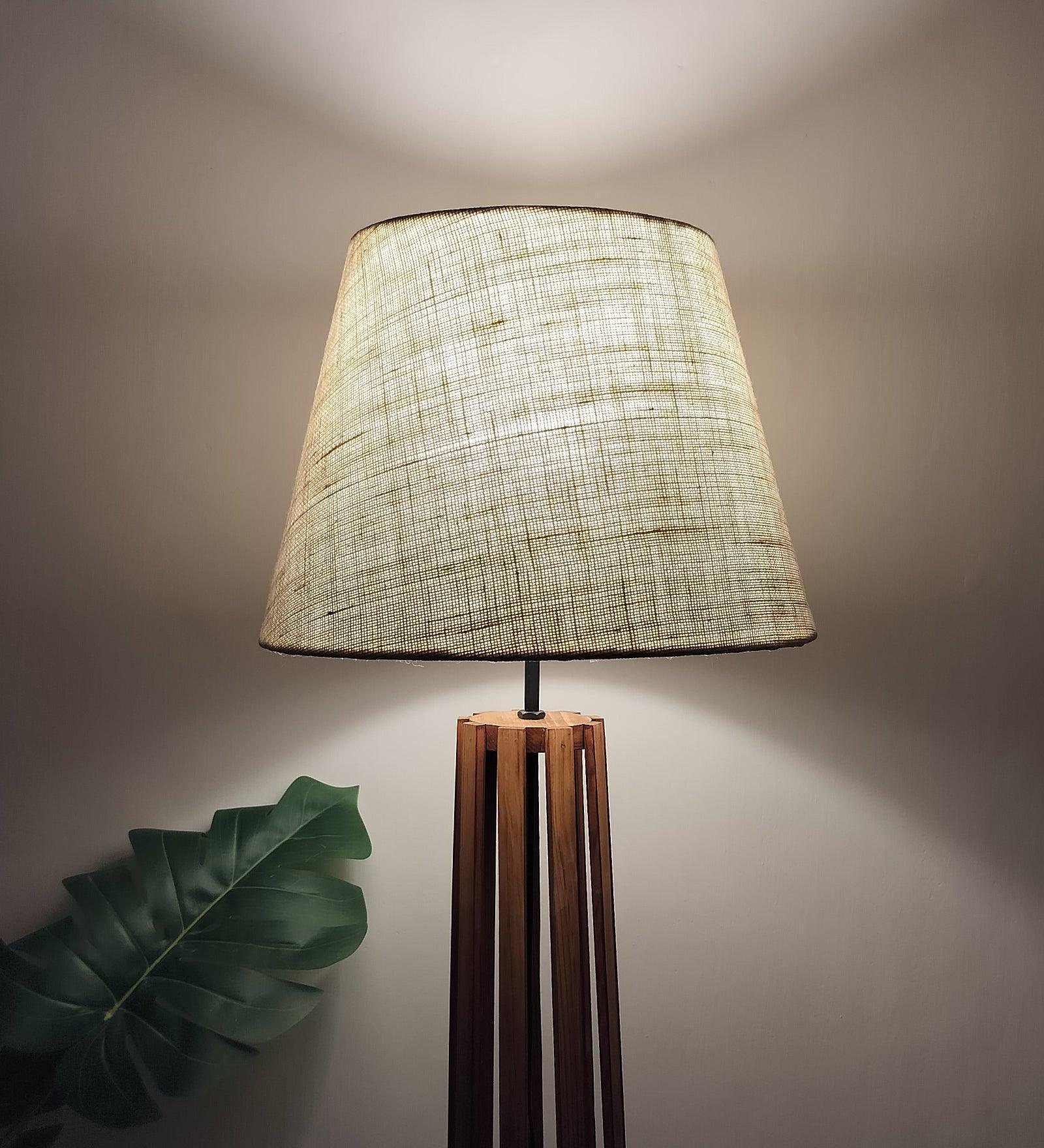 Buy Floor Lamp - Tall Boy Wooden Floor Lamp With Fabric Lampshade by Symplify on IKIRU online store