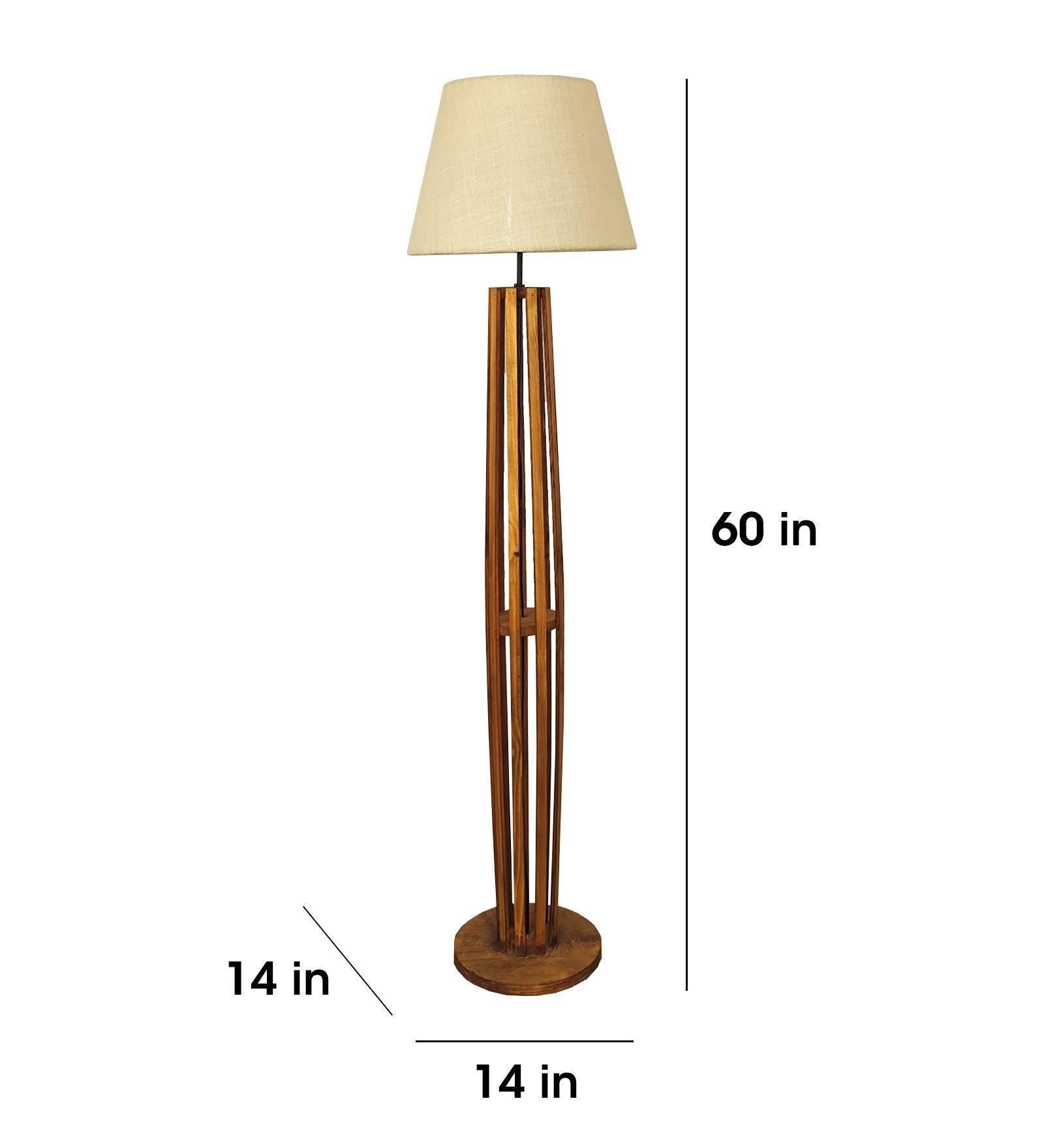 Buy Floor Lamp - Tall Boy Wooden Floor Lamp With Fabric Lampshade by Symplify on IKIRU online store
