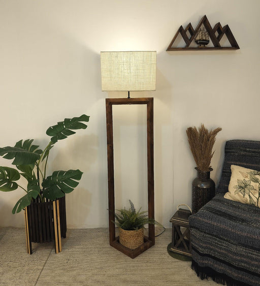 Buy Floor Lamp - Tesseract Wooden Floor Lamp with Beige Fabric Lampshade by Symplify on IKIRU online store