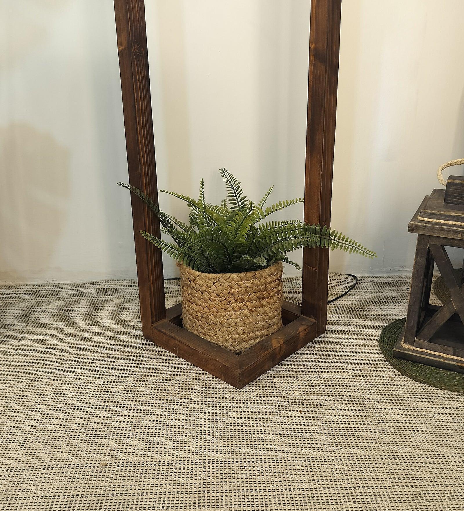 Buy Floor Lamp - Tesseract Wooden Floor Lamp with Beige Fabric Lampshade by Symplify on IKIRU online store