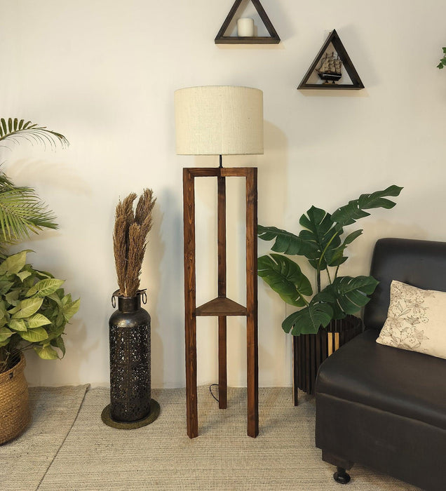 Buy Floor Lamp - Triad Wooden Floor Lamp with Beige Fabric Lampshade by Symplify on IKIRU online store