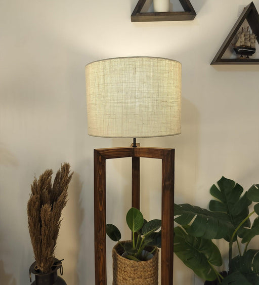 Buy Floor Lamp - Triad Wooden Floor Lamp with Beige Fabric Lampshade by Symplify on IKIRU online store