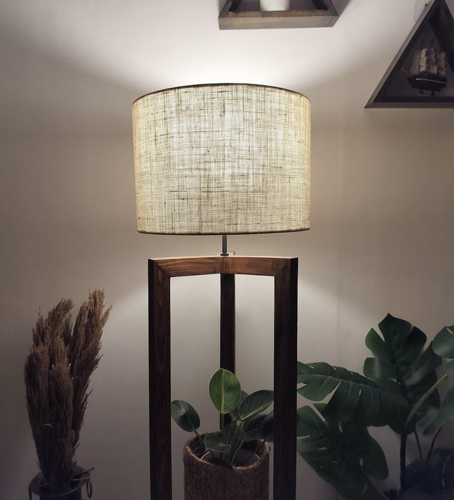 Buy Floor Lamp - Triad Wooden Floor Lamp with Beige Fabric Lampshade by Symplify on IKIRU online store