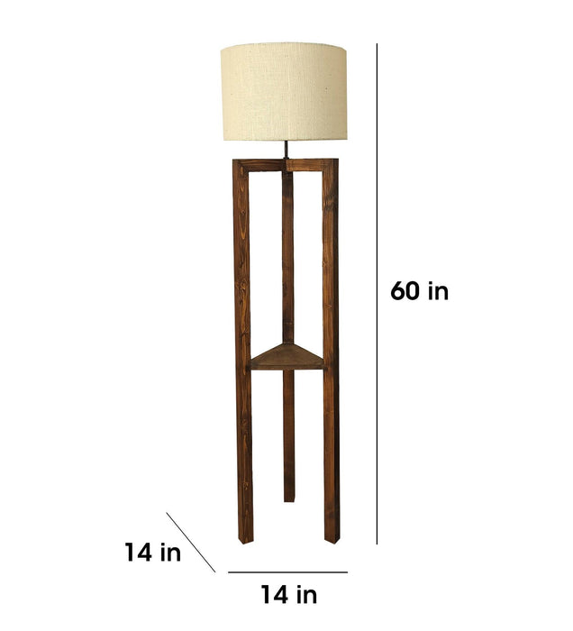 Buy Floor Lamp - Triad Wooden Floor Lamp with Beige Fabric Lampshade by Symplify on IKIRU online store