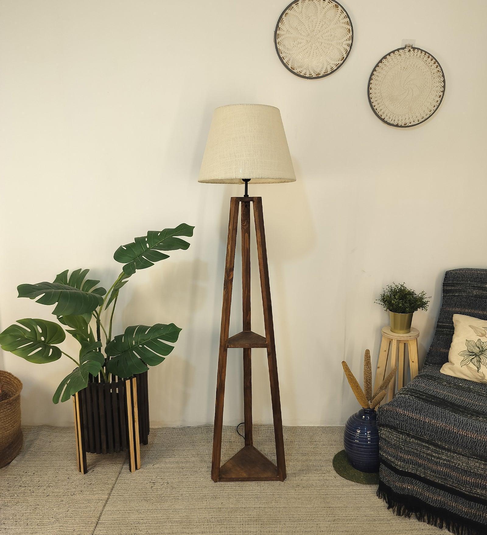 Buy Floor Lamp - Vantage Wooden Floor Lamp with Beige Fabric Lampshade by Symplify on IKIRU online store