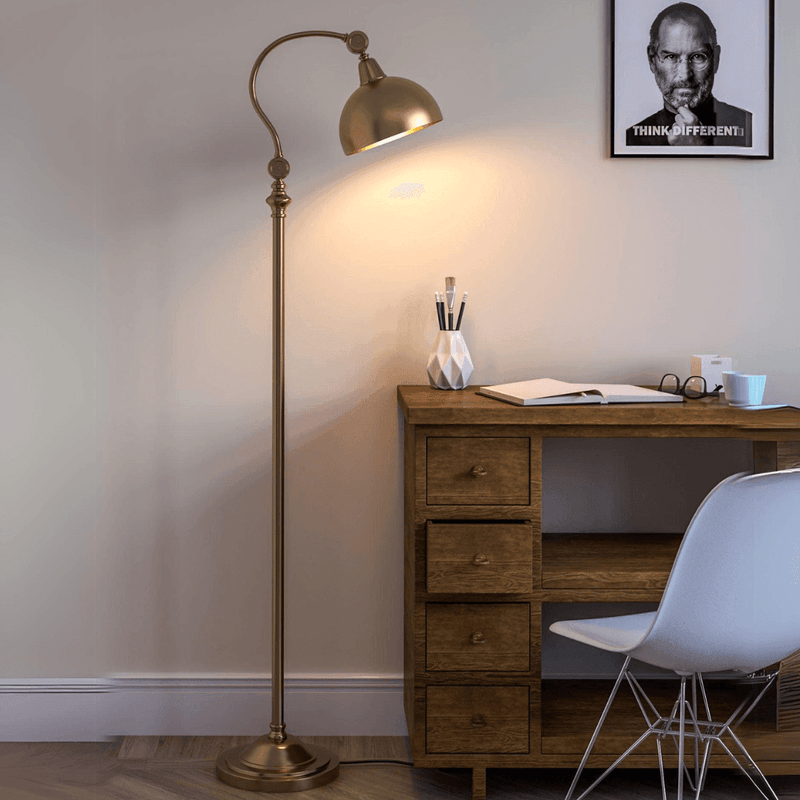 Vintage Curved Golden Floor Lamp | Standing Lamp for Living Room | Corner Lamp