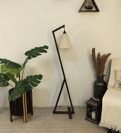 Buy Floor Lamp - Zed Wooden Floor Lamp with Beige Fabric Lampshade by Symplify on IKIRU online store