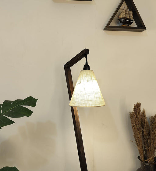 Buy Floor Lamp - Zed Wooden Floor Lamp with Beige Fabric Lampshade by Symplify on IKIRU online store