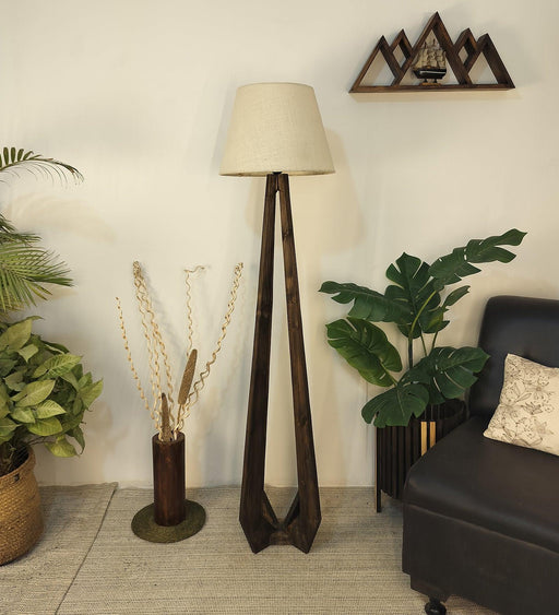 Buy Floor Lamp - Zoe Wooden Floor Lamp with Jute Fabric Lampshade by Symplify on IKIRU online store