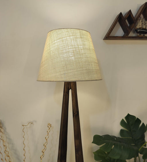 Buy Floor Lamp - Zoe Wooden Floor Lamp with Jute Fabric Lampshade by Symplify on IKIRU online store