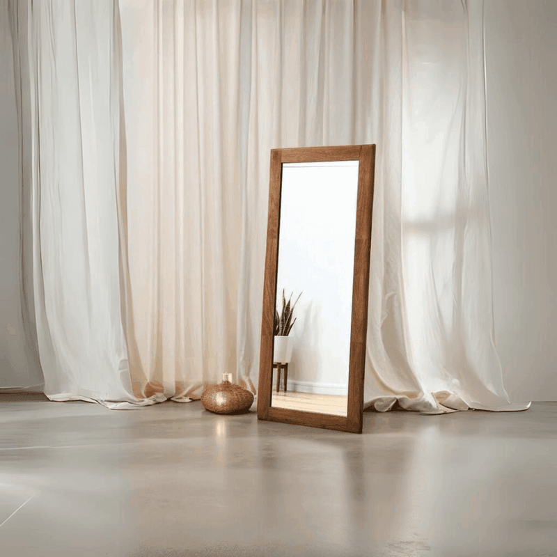 Full Length Rectangular Floor Mirror | Wooden Frame Standing Mirror for Home 175 cm