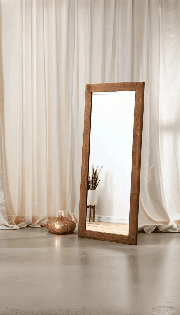 Buy Floor Mirror - Full Length Rectangular Floor Mirror | Wooden Frame Standing Mirror For Home by The home dekor on IKIRU online store