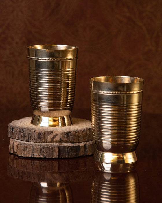Buy Glasses & jug - Brass Gold Serving Glasses Set Of 2 | Pital Bartan For Kitchen & Dining Table Decor by Tesu on IKIRU online store