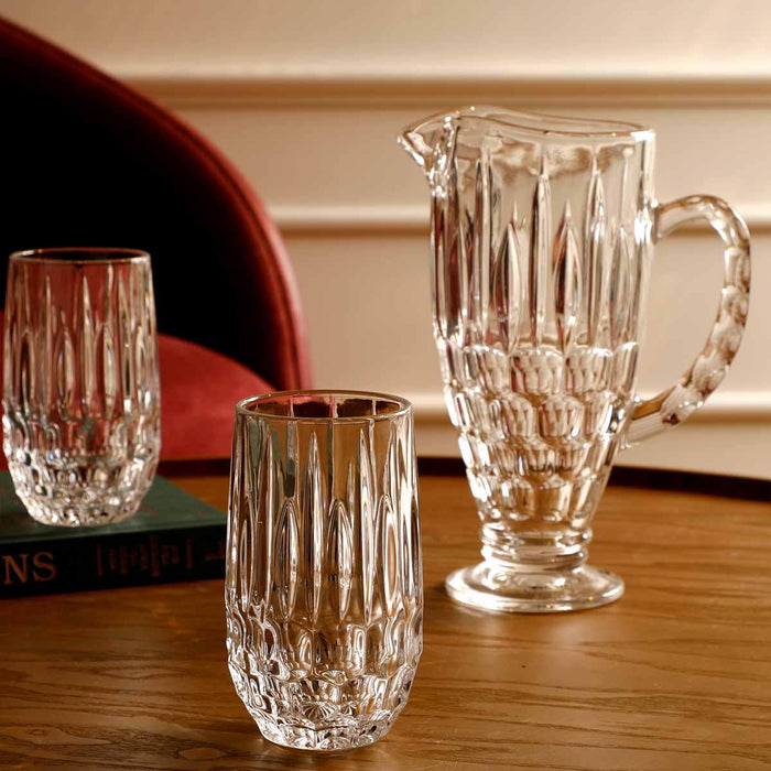 Buy Glasses & jug - Luxurious Crystal Glass Carafe With 6 Glasses | Serving Jug & Glass Set For Home & Gifting by Home4U on IKIRU online store