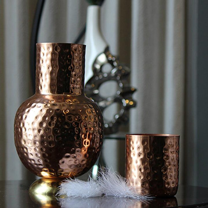 Buy Glasses & jug - Pure Copper Bedside Water Jar | Antique Surai Design Container by Indian Bartan on IKIRU online store