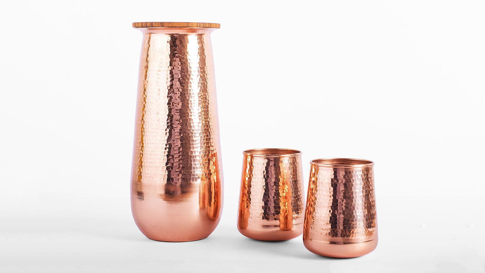 Buy Glasses & Jug Selective Edition - Copper & Wooden Water Carafe | Storage Vessel For Kitchenware & Gifting by Rayden on IKIRU online store
