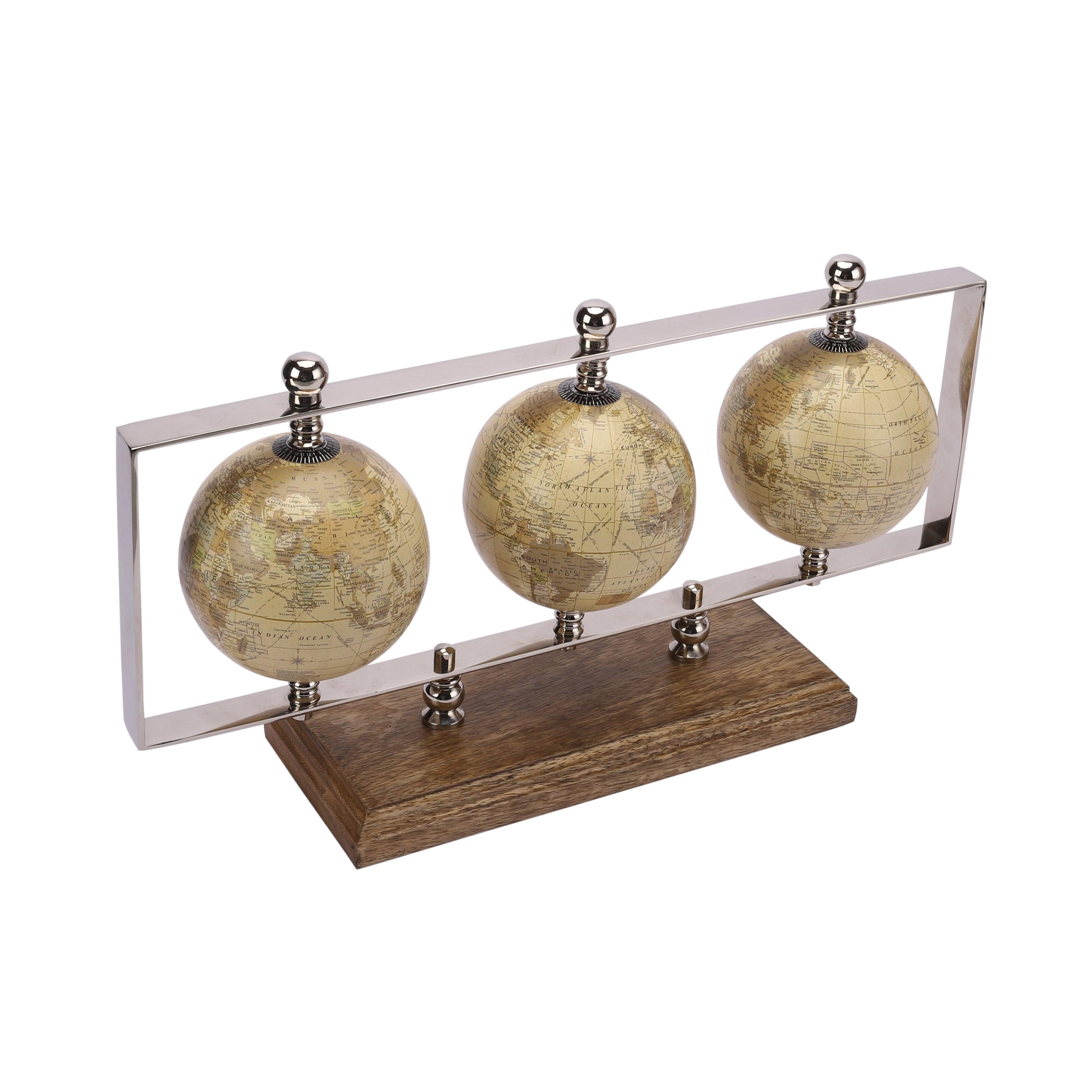 Buy Globe - Decorative Triple Vertical Globe | Unique Showpiece For Home & Office Decor by De Maison Decor on IKIRU online store