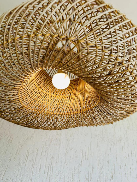 Buy Hanging Lights - Aesthetic Rattan Pendant Wave Lampshade | Decorative Hanging Light For Living Room & Home by Tesu on IKIRU online store