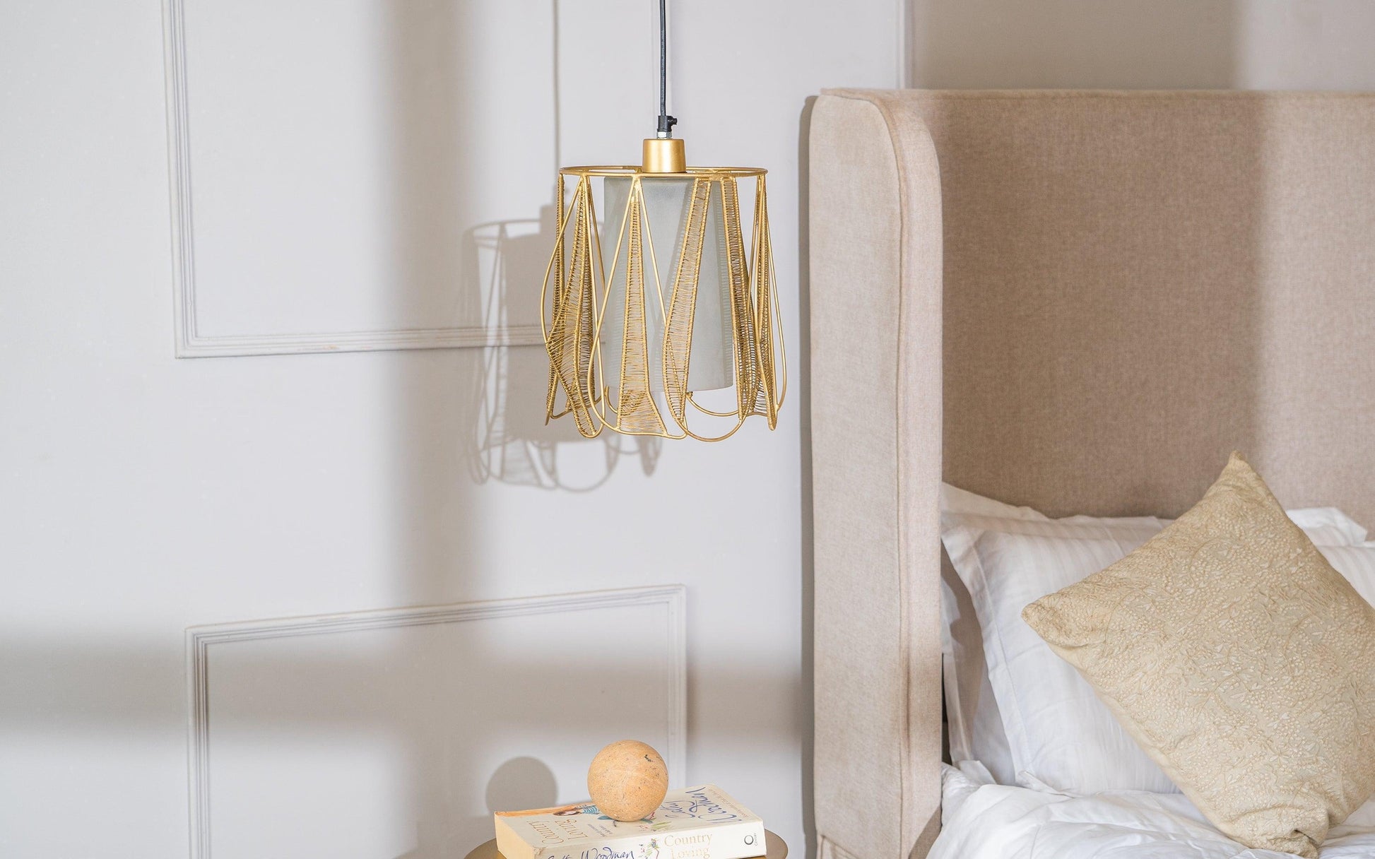 Buy Hanging Lights - Aponi Gold Metallic & Glass Finish Tall Hanging Lamp Light For Living Room & Home by Orange Tree on IKIRU online store