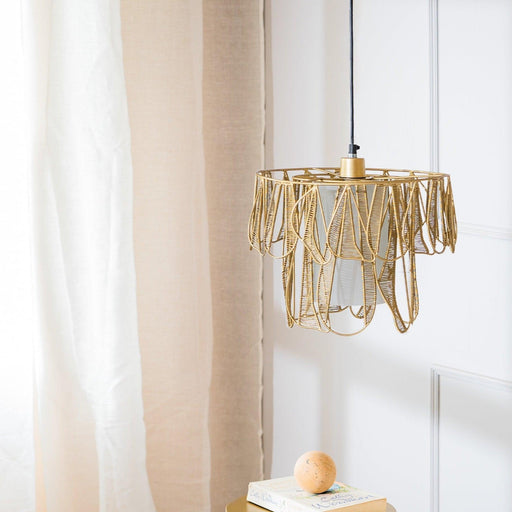 Buy Hanging Lights - Aponi Gold Metallic & Glass Finish Wide Pendant Hanging Lamp Light For Home Decor by Orange Tree on IKIRU online store