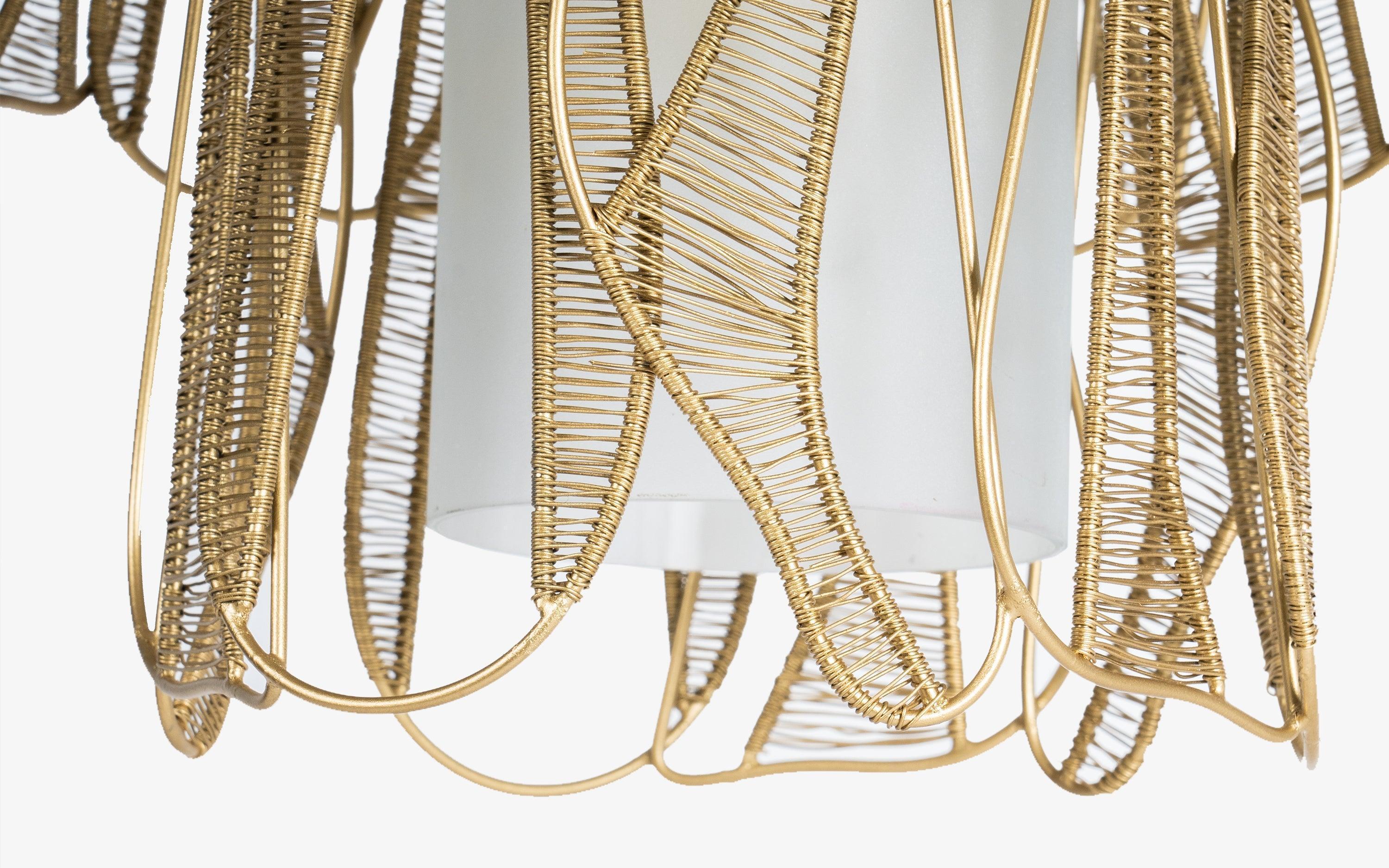 Buy Hanging Lights - Aponi Gold Metallic & Glass Finish Wide Pendant Hanging Lamp Light For Home Decor by Orange Tree on IKIRU online store