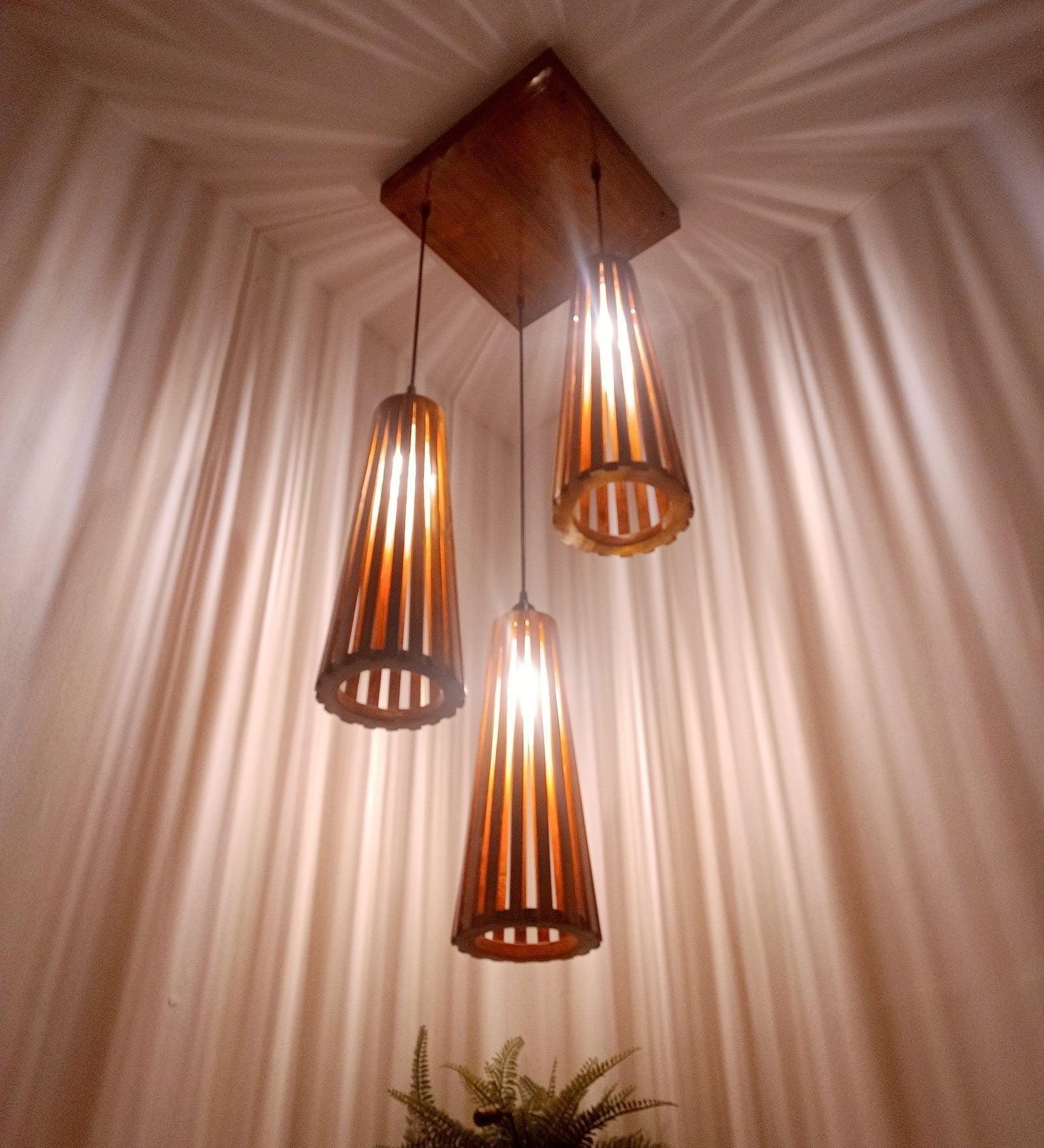 Buy Hanging Lights - Billet Brown Wooden Cluster Hanging Light by Symplify on IKIRU online store