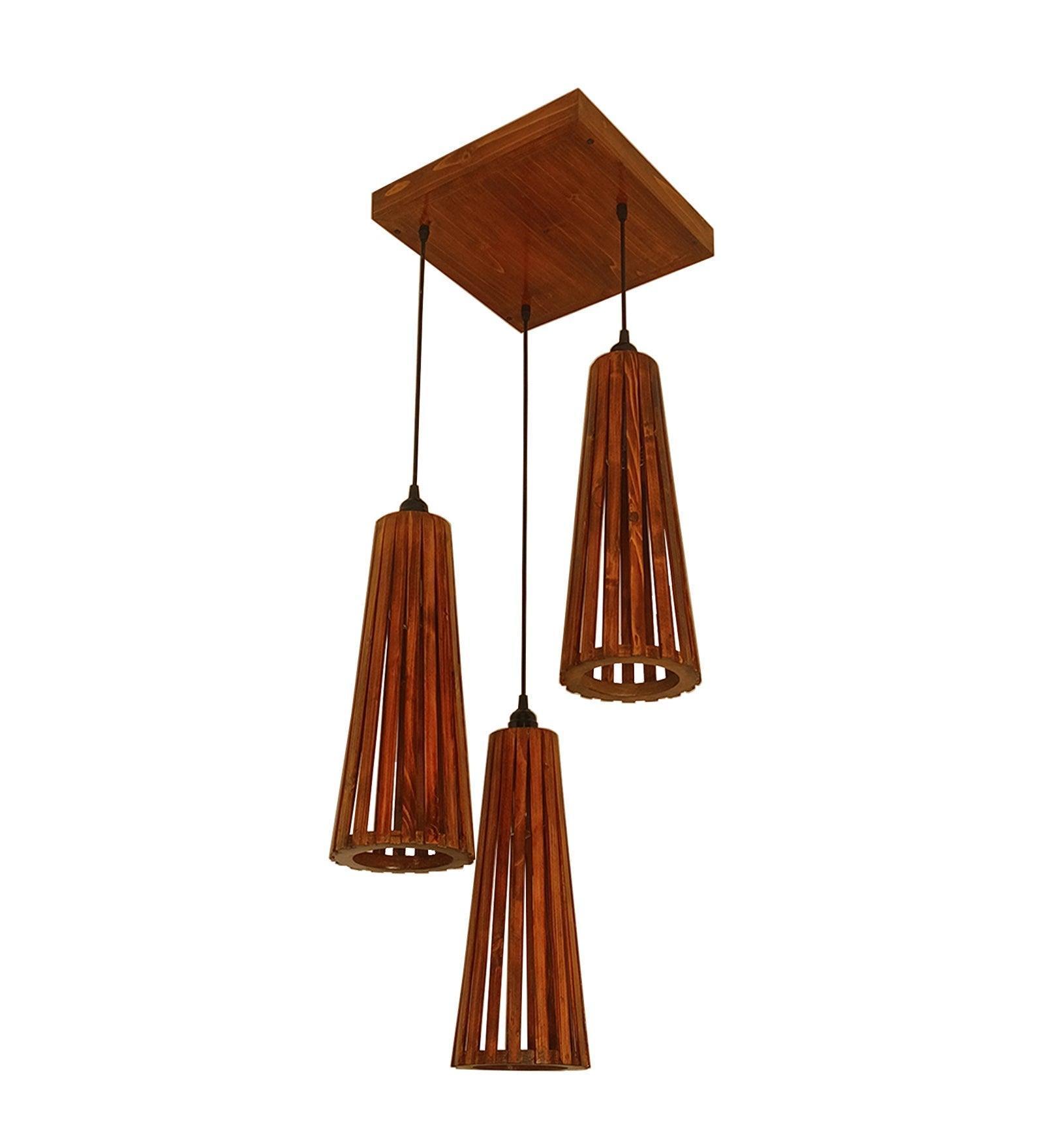 Buy Hanging Lights - Billet Brown Wooden Cluster Hanging Light by Symplify on IKIRU online store