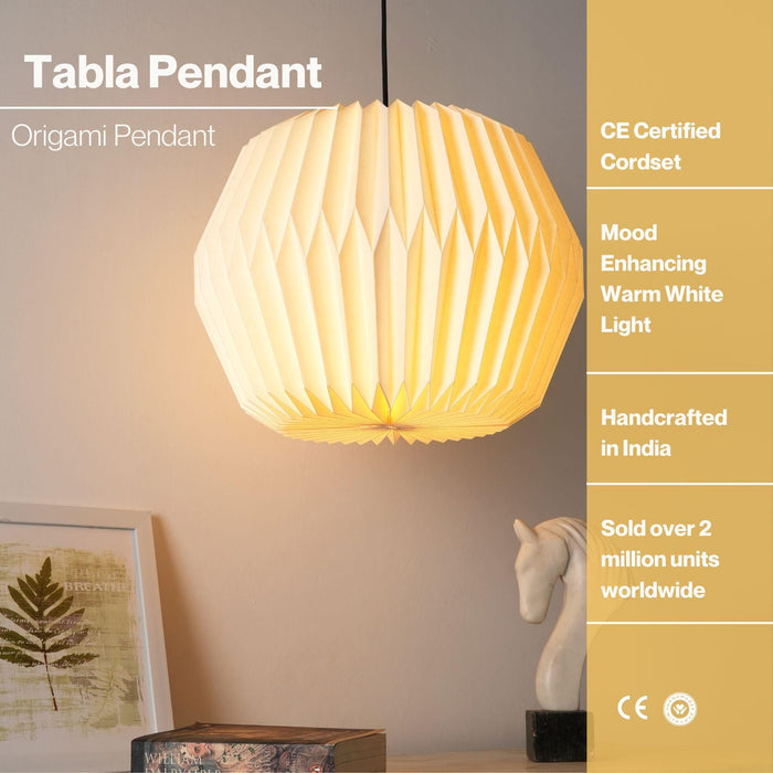 Buy Hanging Lights - Decorative Tabla Origami Ceiling Hanging Light | Foldable Paper Shade Pendant Lantern by Fig on IKIRU online store