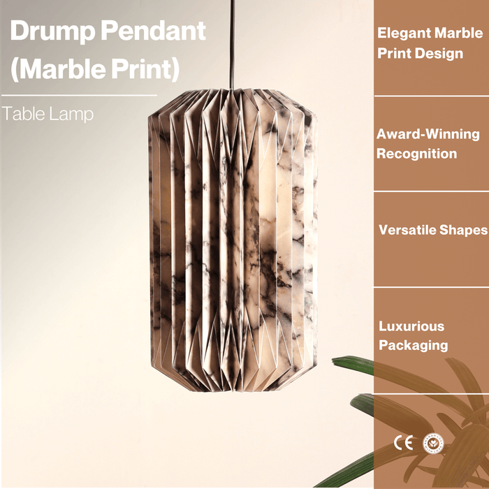 Buy Hanging Lights - Drum Pendant (Marble Print) by Fig on IKIRU online store
