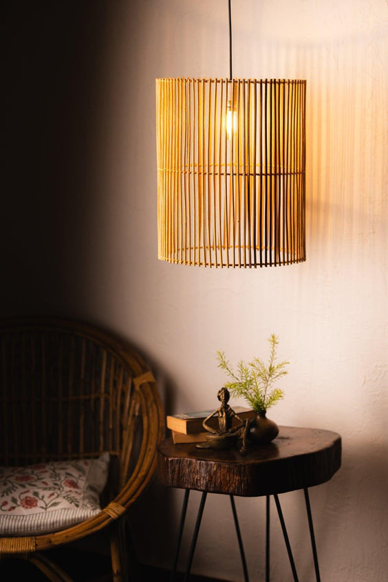 Drum Shaped Hanging Lampshade | Rattan Pendant Lamp For Living Room & Home Decor