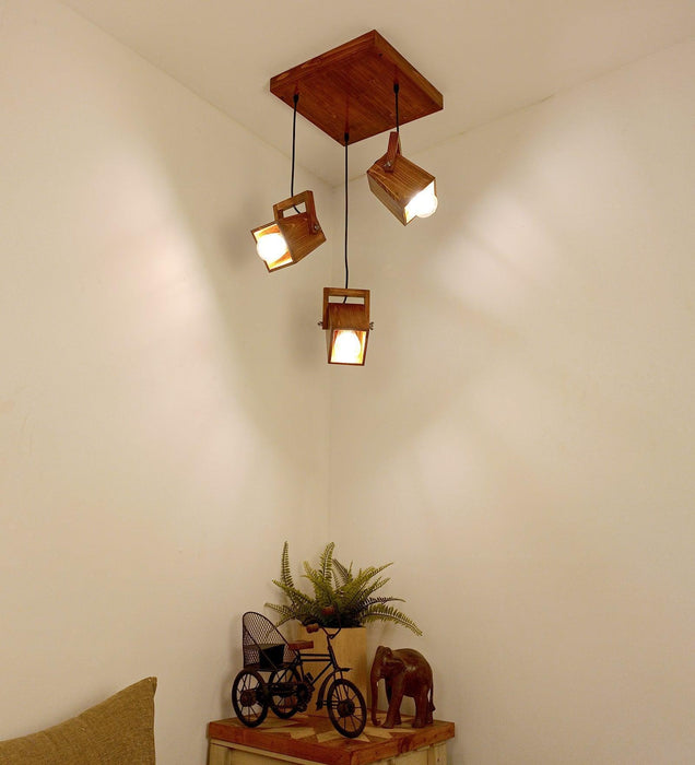 Buy Hanging Lights - Focal Brown Wooden Cluster Hanging Light by Symplify on IKIRU online store