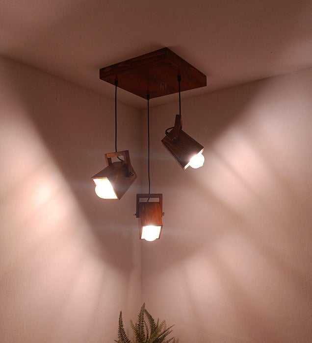 Buy Hanging Lights - Focal Brown Wooden Cluster Hanging Light by Symplify on IKIRU online store