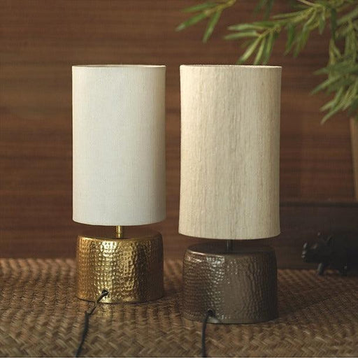 Buy Table lamp - Hamani Antique Gold Lamp With Raw Silk Shade by Courtyard on IKIRU online store