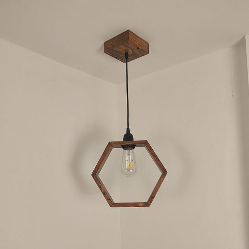 Buy Hanging Lights - Hex Brown Wooden Single Hanging Light by Symplify on IKIRU online store