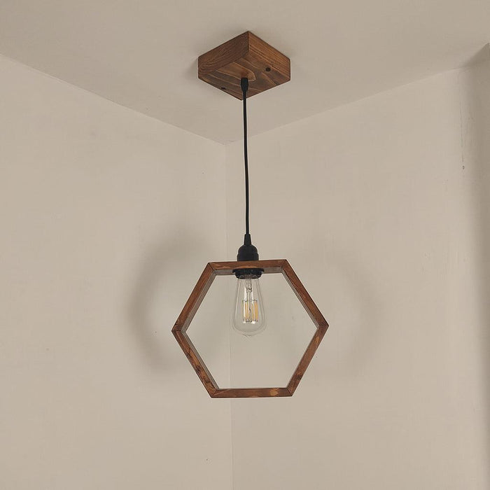 Buy Hanging Lights - Hex Brown Wooden Single Hanging Light by Symplify on IKIRU online store