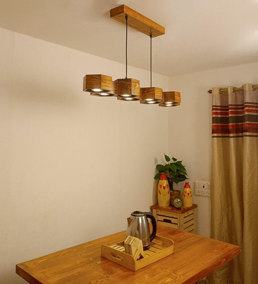 Buy Hanging Lights - Hexa 48 Brown Wooden LED Hanging Light by Symplify on IKIRU online store