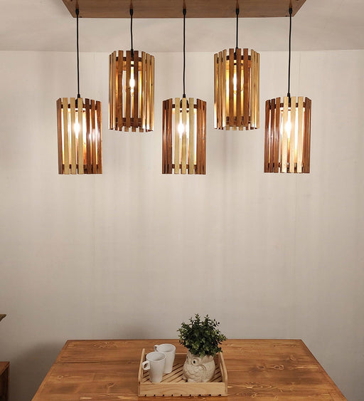 Buy Hanging Lights - Hexa Wooden 5 Series Hanging Light for Home Decor | Pendant Lamps by Symplify on IKIRU online store