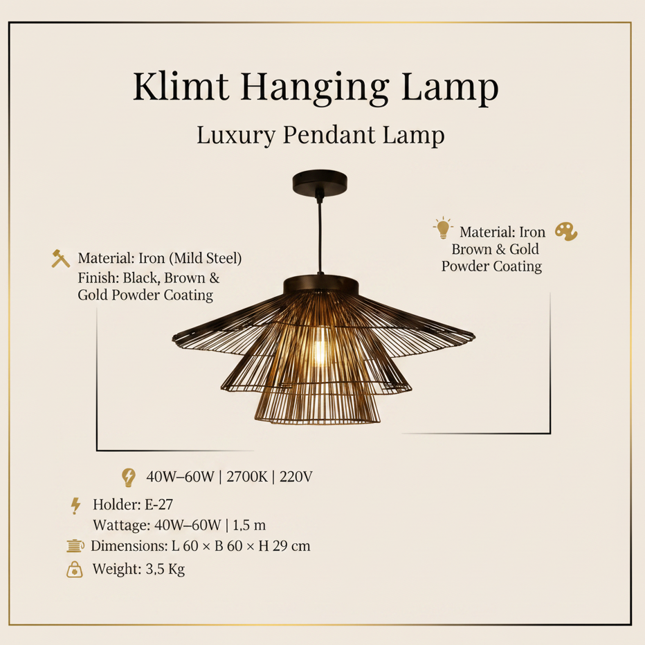 Klimt Classic Big Hanging Lamp | Black Iron Single Ceiling Light For Home Decor