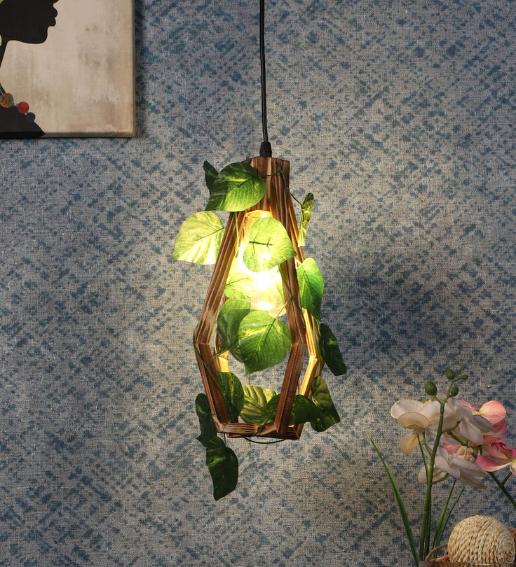 Modern Wooden Plant Hanging Light | Decorative Pendant Light For Living Room