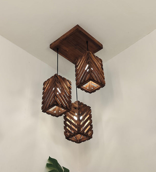 Buy Hanging Lights - Oblique Cluster Hanging Light | Wooden Pendant Lamp by Symplify on IKIRU online store