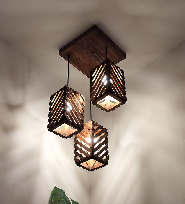 Buy Hanging Lights - Oblique Cluster Hanging Light | Wooden Pendant Lamp by Symplify on IKIRU online store